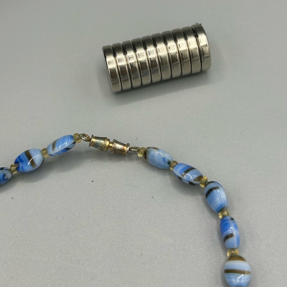 Handmade Blue White Swirl Glass Bead Necklace Artisan Boho Statement - Picture 6 of 10
